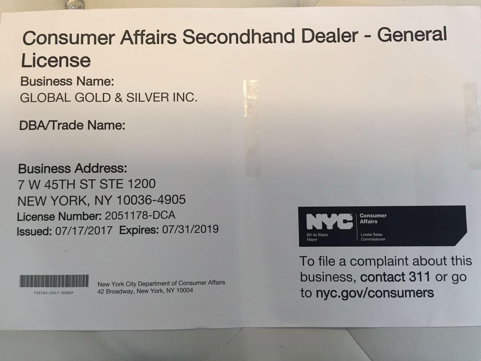 Consumer affairs secondhand dealer